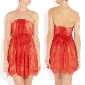 Tibi orange/red strapless lace silk dress size 4